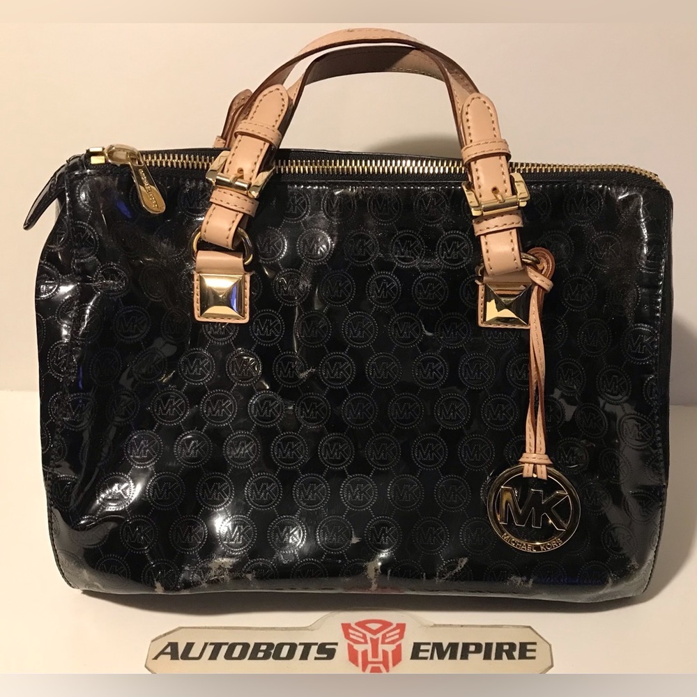 Vintage Womens MICHAEL KORS Patent Leather Logo Shoulder Bag Black Rl Coach 1 Lv